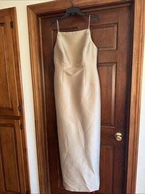 Sachin + Babi Champagne Satin Maxi Dress with Spaghetti Straps